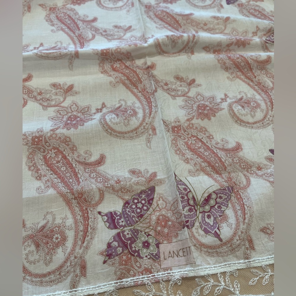 LANCETTI VTG Handkerchief Scarf Floral Butterfly Lace Paisley Women Square 28” - Picture 4 of 10